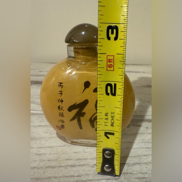 Vintage Chinese Interior Painted Glass Snuff Bottle Asian Art With Asian Writing - Picture 7 of 8